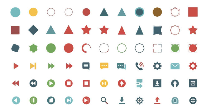 Collection of flat geometric and app icons on white background