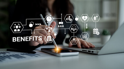 Naklejka premium Employee benefit program improves HR management, workforce satisfaction, and corporate engagement Parse