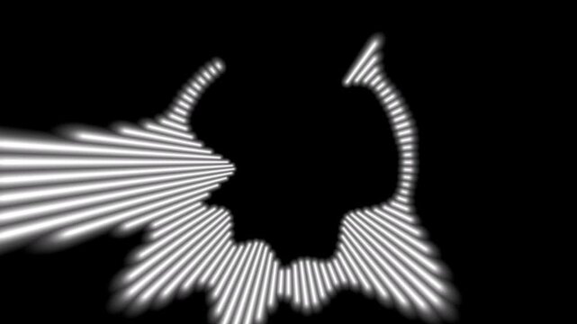 White radial audio spectrum music visualizer with glowing lines on black background seamless loop