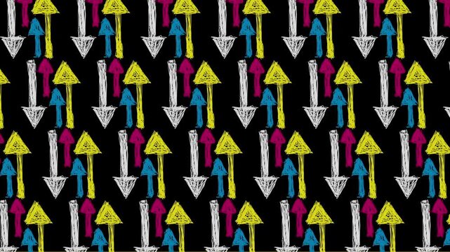 Hand-drawn Urban Arrows Pattern - Slow Pulsing Neon Animation - 4K Seamless Loop - No-AI Authentic