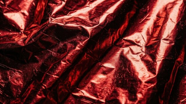 Abstract red chrome metallic foil wallpaper background closeup macro 

