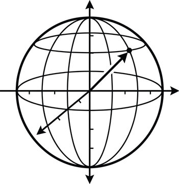 Geometric sphere with intersecting axes representing global dimensions and spatial coordinates for abstract concepts.