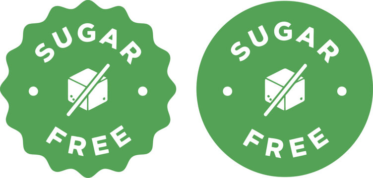 Green sugar free label icons for healthy food packaging and product branding