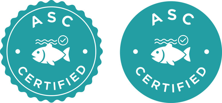 ASC Certified Seafood Badge Vector Icons for Sustainable Aquaculture and Eco-Friendly Food Labels