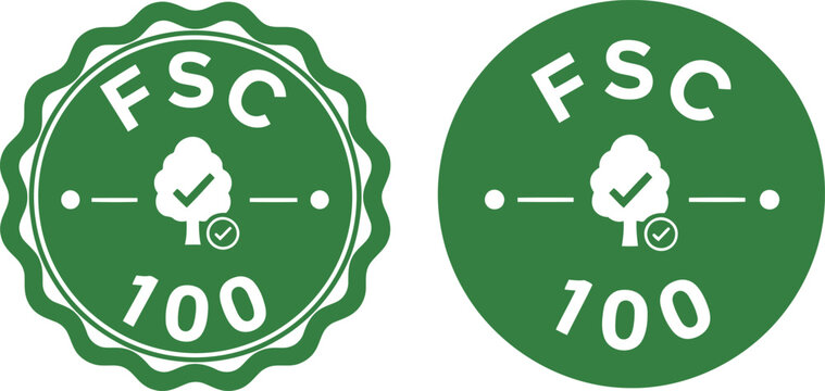 FSC 100 Certified Eco Label Badges for Sustainable Forestry and Green Product Packaging