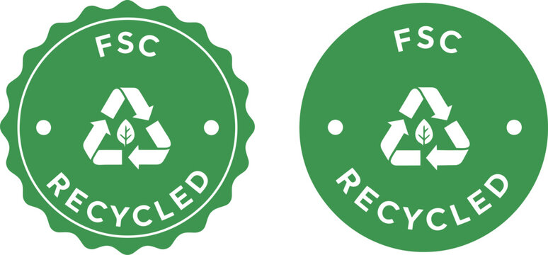 FSC Recycled Badge Icons Set &ndash; Green Eco-Friendly Certification Labels for Sustainable Packaging and Products