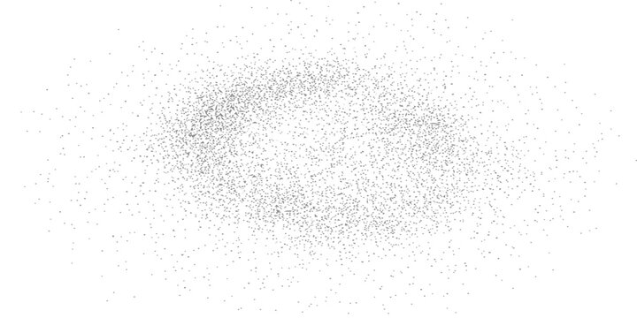 Abstract oval particle cloud texture with dense grey dust dispersion on white background for dynamic graphic design and motion background elements