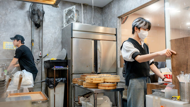 Taiwanese restaurant kitchen with xiaolongbao preparation