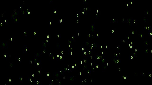 Binary numbers  zero and one green style glowing falling digits abstract background