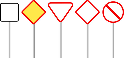 Traffic road signs in different shapes with metal pipes © Muhammad