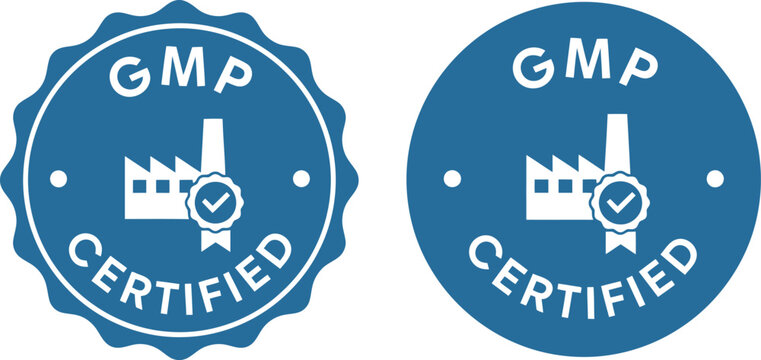 GMP Certified Badge Icons for Manufacturing Quality Assurance and Compliance Labels