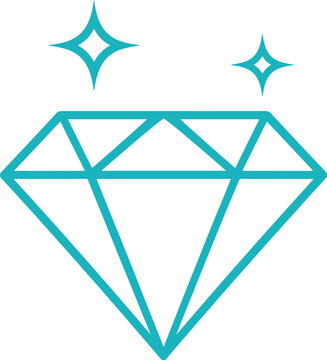 Teal Diamond Gemstone Icon with Sparkles Vector Illustration