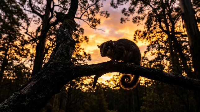 Leadbeater's possum close portrait Victoria mountain ash forest rare silhouette against bright sky or water 2.8 midday sun late afternoon warm orange light on savanna grass