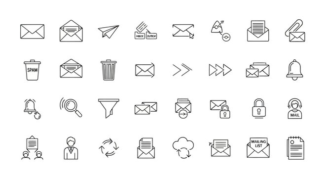Set of thin line email and communication icons