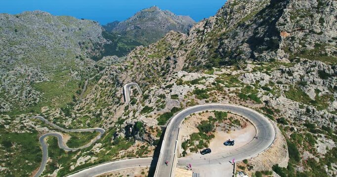Aerial View Cycling Race Sa Calobra Nus De Sa Corbata Mallorca