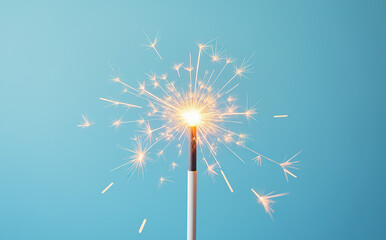 Obraz premium Sparkler firework celebration, bright golden sparks, dark blue background, festive night scene