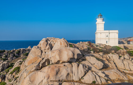 View of Capo Testa Lighthouse, Sardinia, Italy.