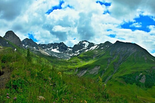 Austrian Alps - view from the footpath from the Stuttgarter Hut to the village of Lech in the Lechtal Alps
