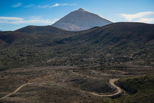 Mount Teide road landscape with winding path Tenerife