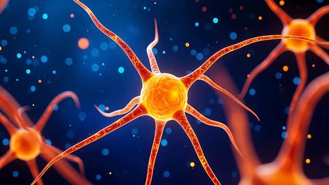 Orange-yellow neurons on dark blue background