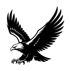 Fototapeta premium A dynamic black silhouette of a majestic eagle in flight with outstretched wings showcasing power