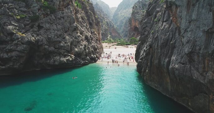 Torrent de Pareis Gorge and Sa Calobra Beach Mallorca Aerial