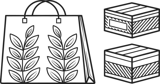 Hand drawn of cozy knitted gift boxes and socks set