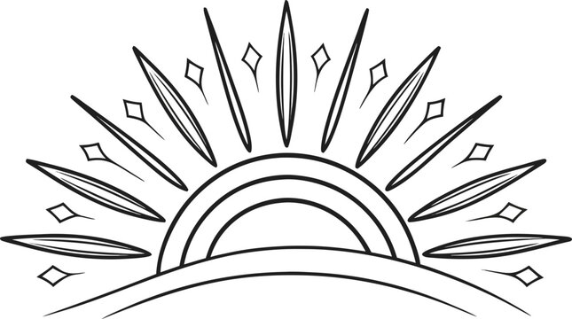 Hand drawn black glow effect with geometric shapes and rays