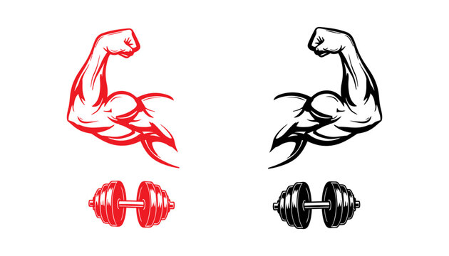 Strong arm silhouette with dumbbells a fitness and strength training illustration