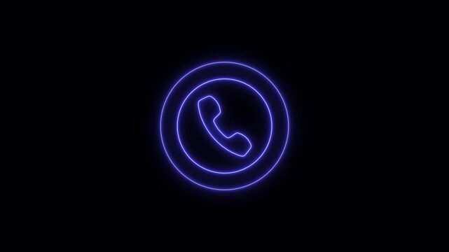 Glowing neon phone call animation, minimalist blue communication symbol for digital interface and business ui