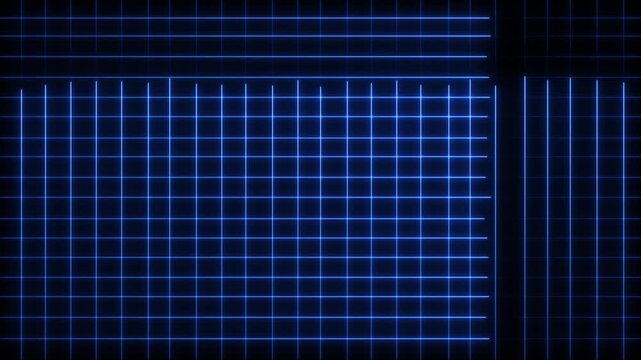 Neon blue digital grid motion background, pulsing cyberpunk geometric lines, abstract technology data interface