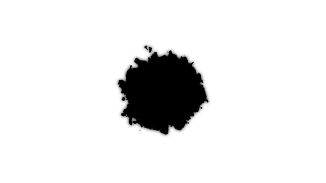 Black ink blot expanding on white background, organic liquid rorschach shape animation, abstract ink drop effect