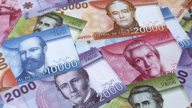 Chilean paper currency, peso, for financial transactions and exchange. Chilean peso currency as a background for your design