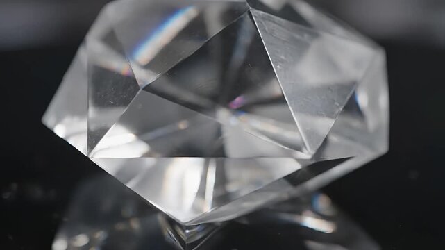 Closeup Macro Shot of a Sparkling Diamond Gemstone Reflecting Light.