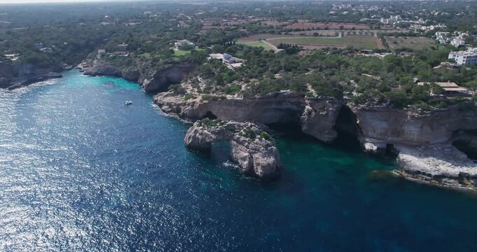Aerial View Es Pontas Natural Arch Mallorca Turquoise Sea Coastal Landscape