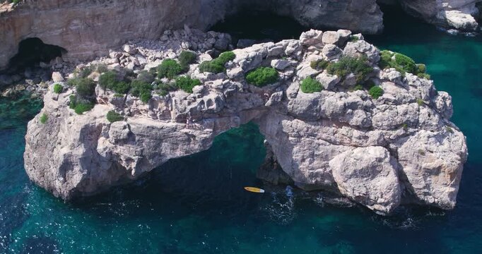 Aerial of People Rock Climbing Mirador Del Pont Mallorca