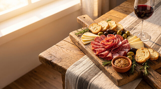 Colonial Italian Salame Board in Serra Ga&uacute;cha Brazil with Copy Space
