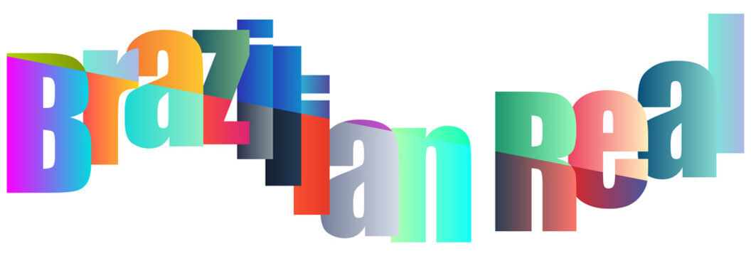 Colorful Brazilian Real Currency Text Design Isolated Background
