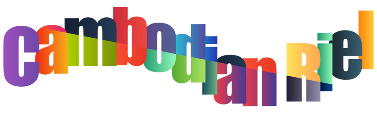 Colorful Cambodian Riel Currency Text Design Isolated Background