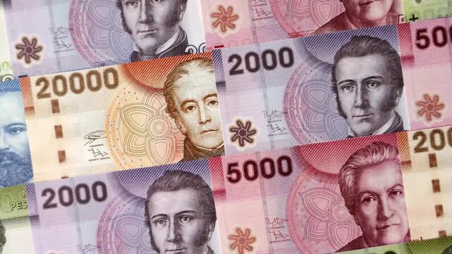 Chilean paper currency, peso, for financial transactions and exchange. Chilean peso currency as a background for your design