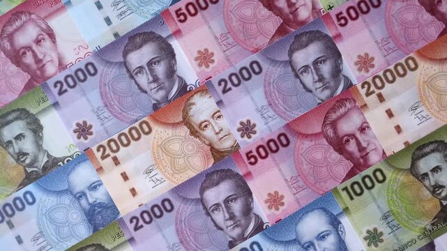 Chilean paper currency, peso, for financial transactions and exchange. Chilean peso currency as a background for your design