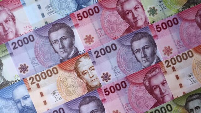 Chilean paper currency, peso, for financial transactions and exchange. Chilean peso currency as a background for your design