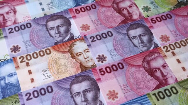 Chilean paper currency, peso, for financial transactions and exchange. Chilean peso currency as a background for your design