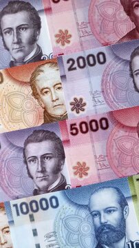 Chilean paper currency, peso, for financial transactions and exchange. Chilean peso currency as a background for your design
