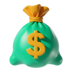 Green money bag with yellow dollar sign icon isolated on transparent background