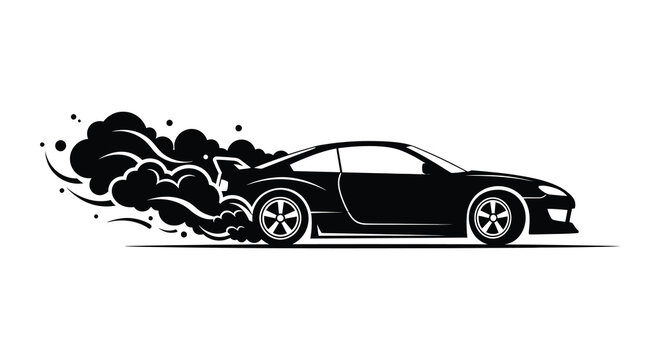 sports car silhouette with smoke trail on white background silhouette high quality professional detailed modern elegant stylish clean crisp vibrant colorful
