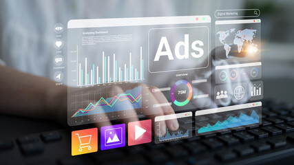 Obraz premium Artificial intelligence enhances digital marketing analysis and advertising dashboard to improve campaign strategy and engagement Parse