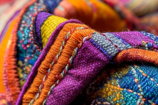 Detailed view of handmade up-cycled fabric head accessory