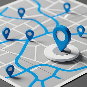 Hollogram map visualization 3d location pins and network connections for data analysis