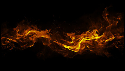 Fototapeta premium Horizontal fire flame border burning blaze isolated black background